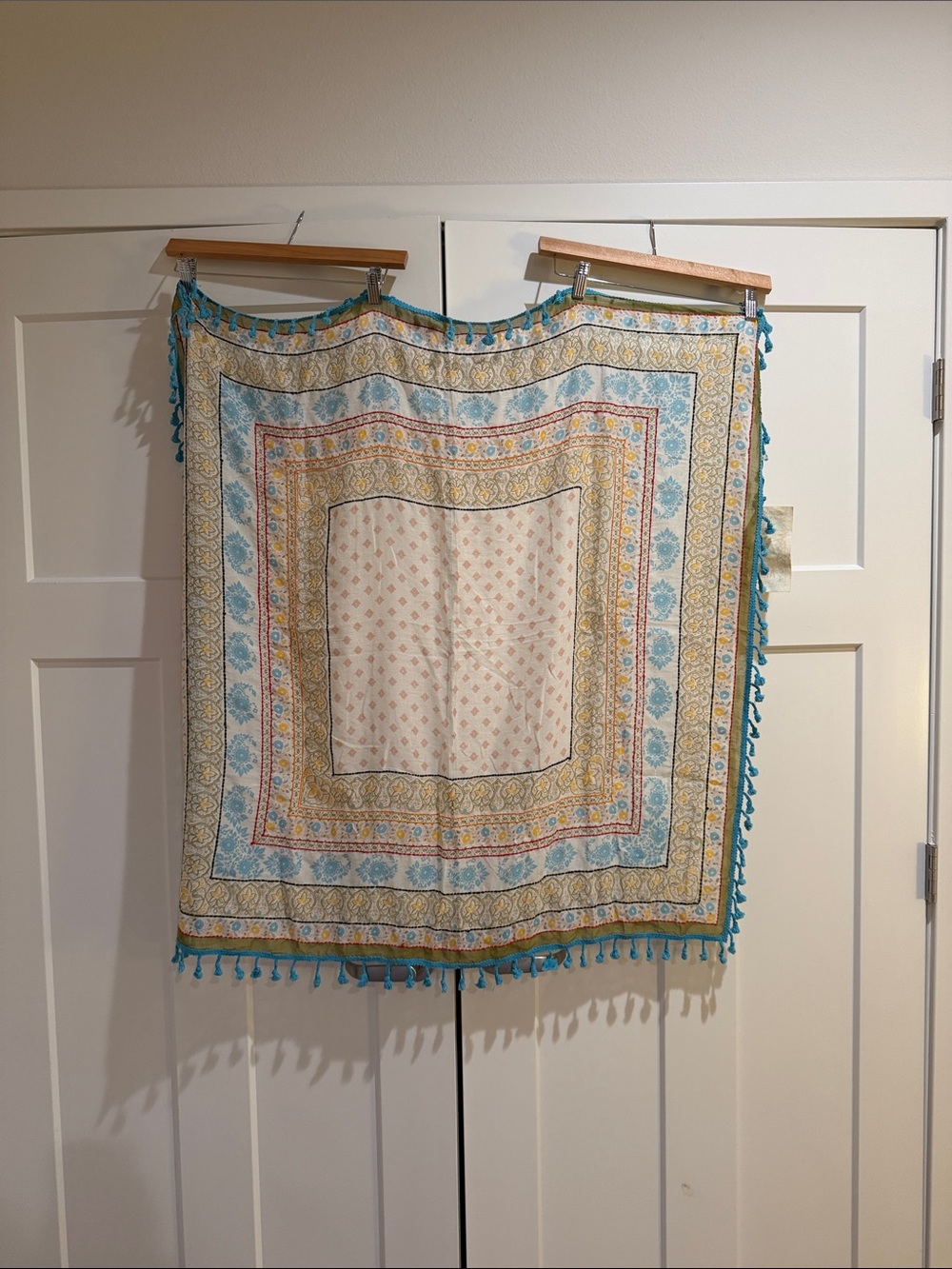 NWT Aratta Cream Scarf with Turquoise and Red Accents